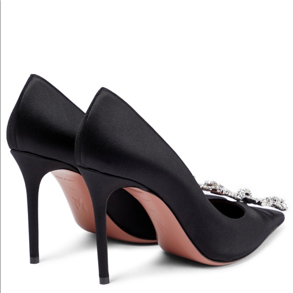Amina Muaddi “Rosie” Crystal Embellished Satin Pump in black. Size 37 - Picture 2 of 2